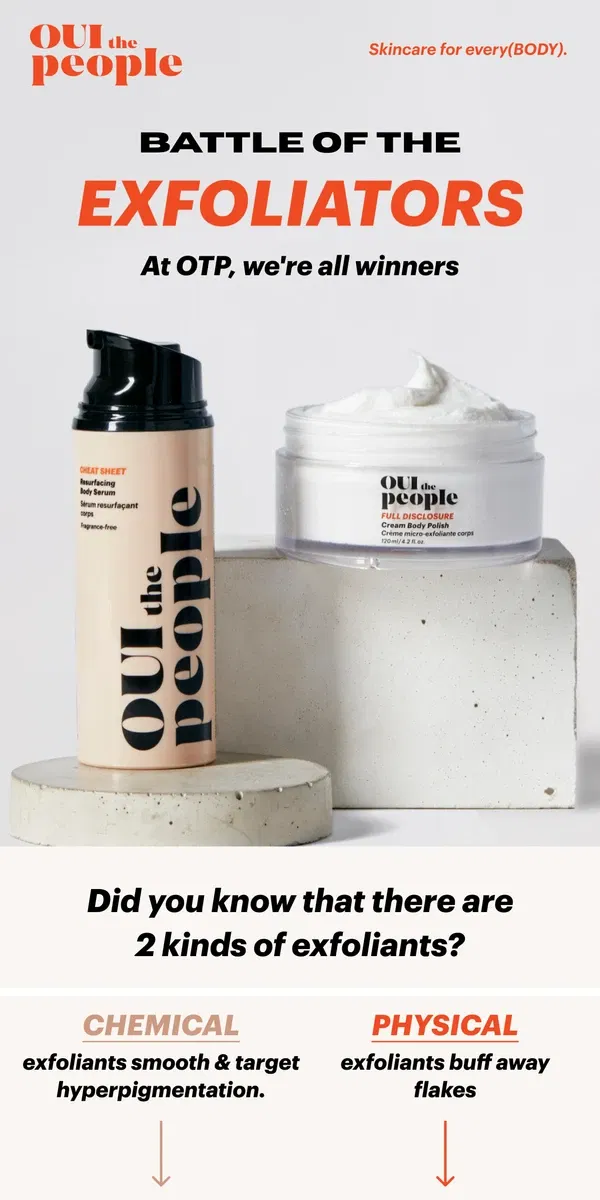 Email from OUI the People. Battle of the Exfoliators....