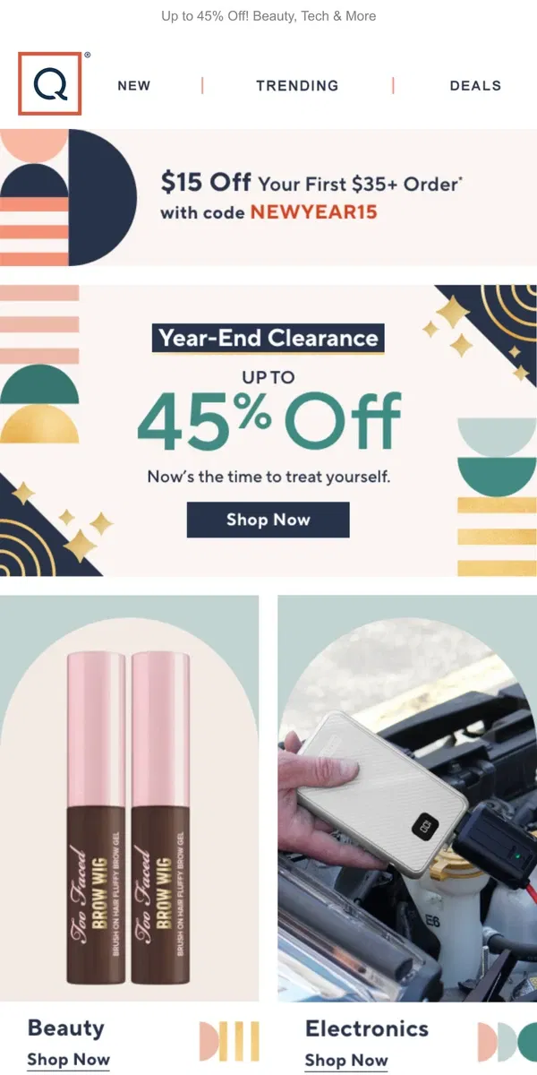 Email from QVC. Treat Yourself! Year-End Clearance