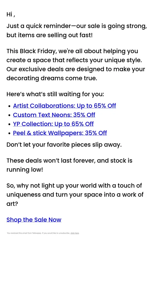 Email from Yellowpop. Important reminder!