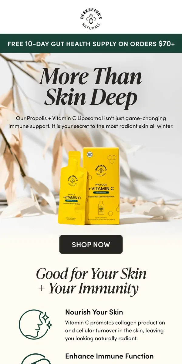 Email from Beekeeper's Naturals. Let Your Best Skin Shine