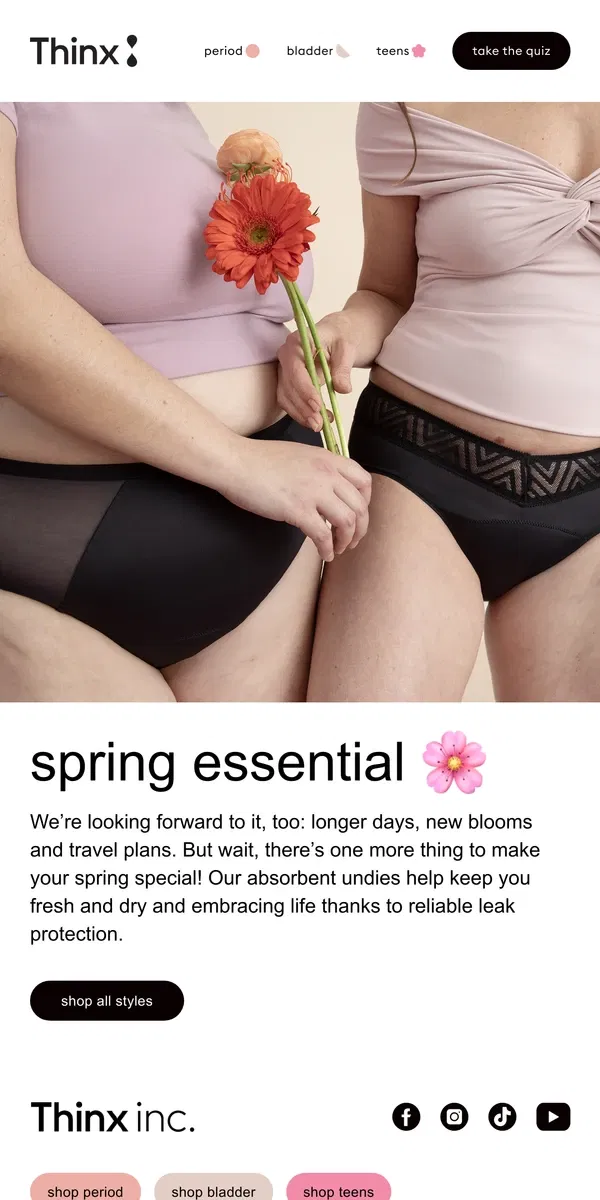 Email from Thinx. Essential for spring-ing 🌷