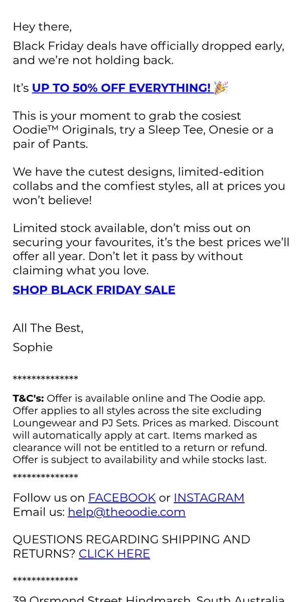 Email from The Oodie. Unwrap Early Black Friday Deals!