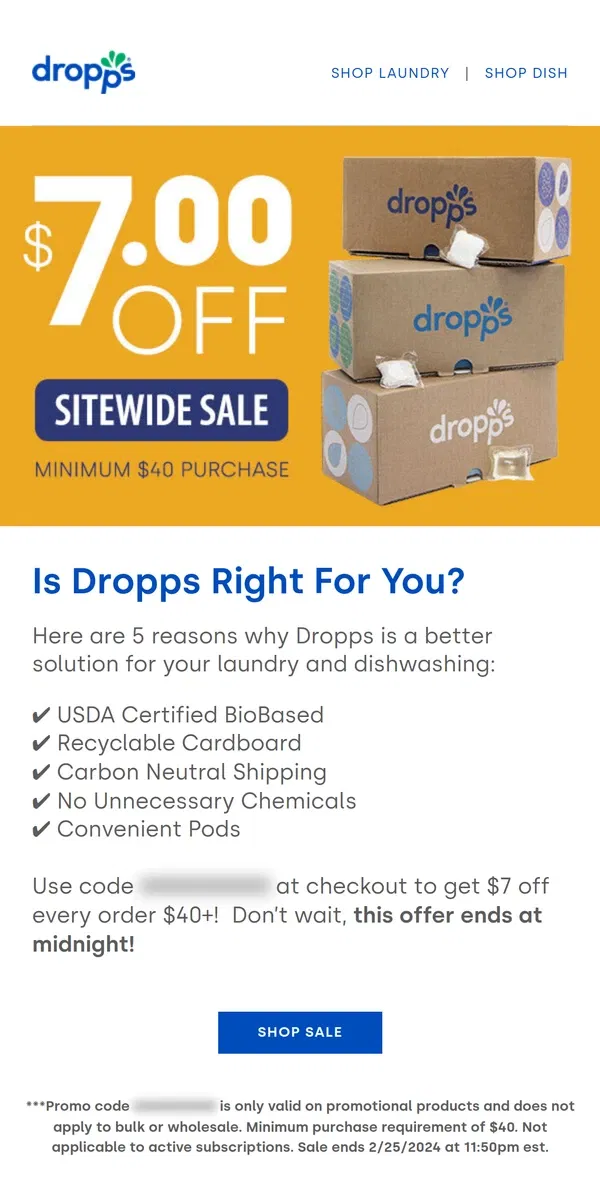 Email from Dropps. $7 off is ending SOON