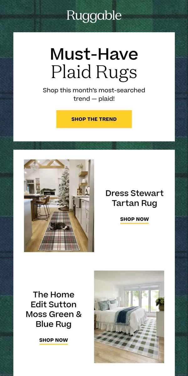 Email from Ruggable. Plaid Rugs: Where Chic Meets Checkered