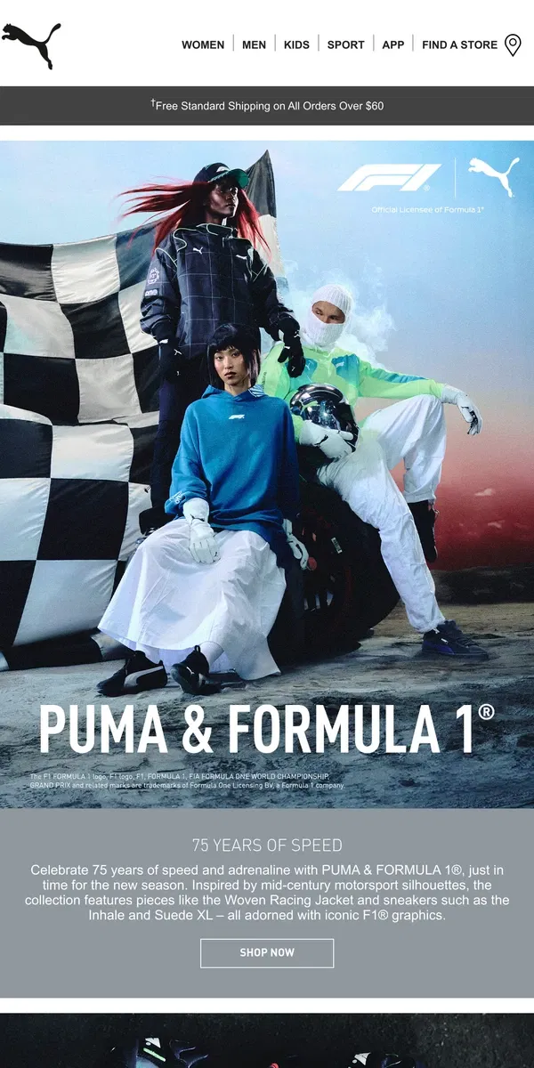 Email from Puma. PUMA & F1®: 75 Years of Speed and Adrenaline