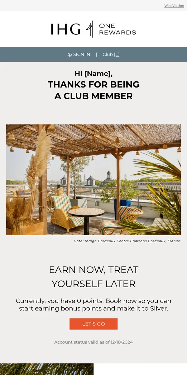 Email from IHG Hotels & Resorts. [Name], your December IHG One Rewards eStatement is ready