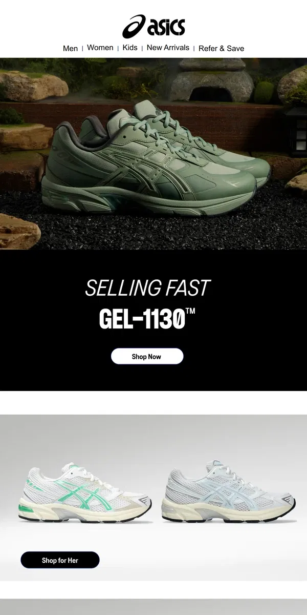 Email from ASICS. Hurry, get the GEL-1130™ shoe before it's gone!