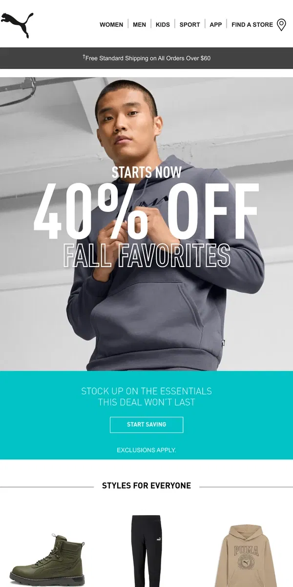 Email from Puma. Right Now: 40% Off Fall Favorites