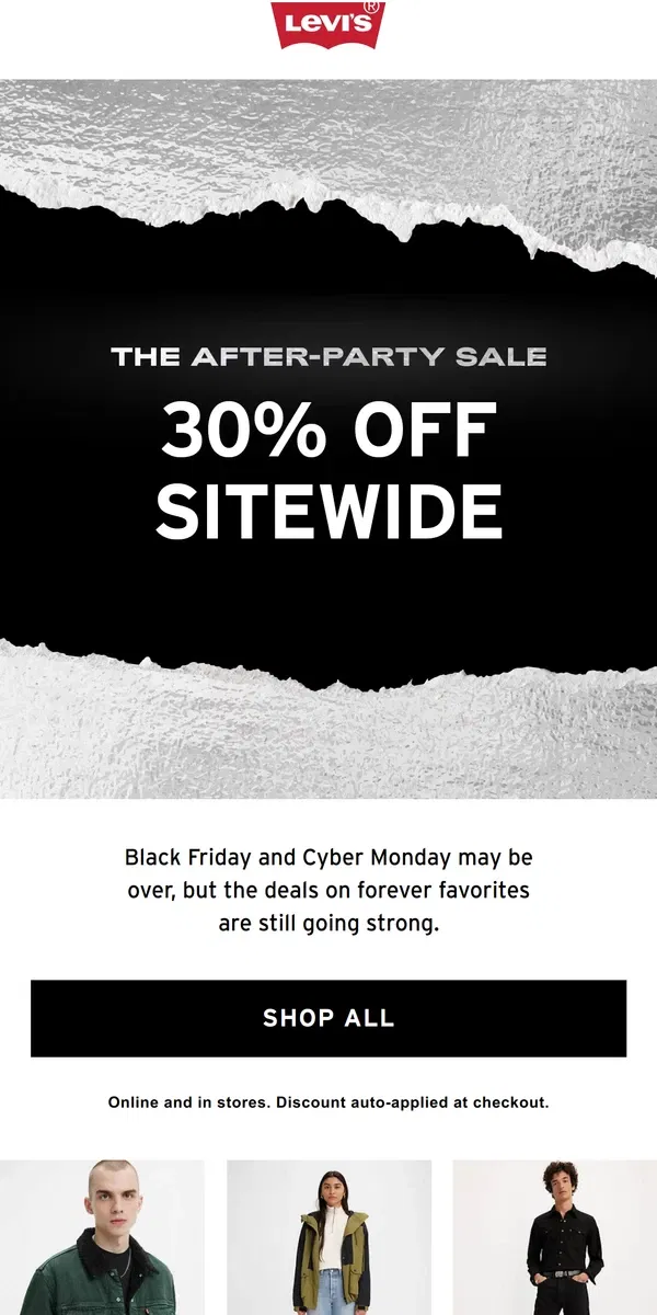 Email from Levi's. The After-Party Sale: 30% Off