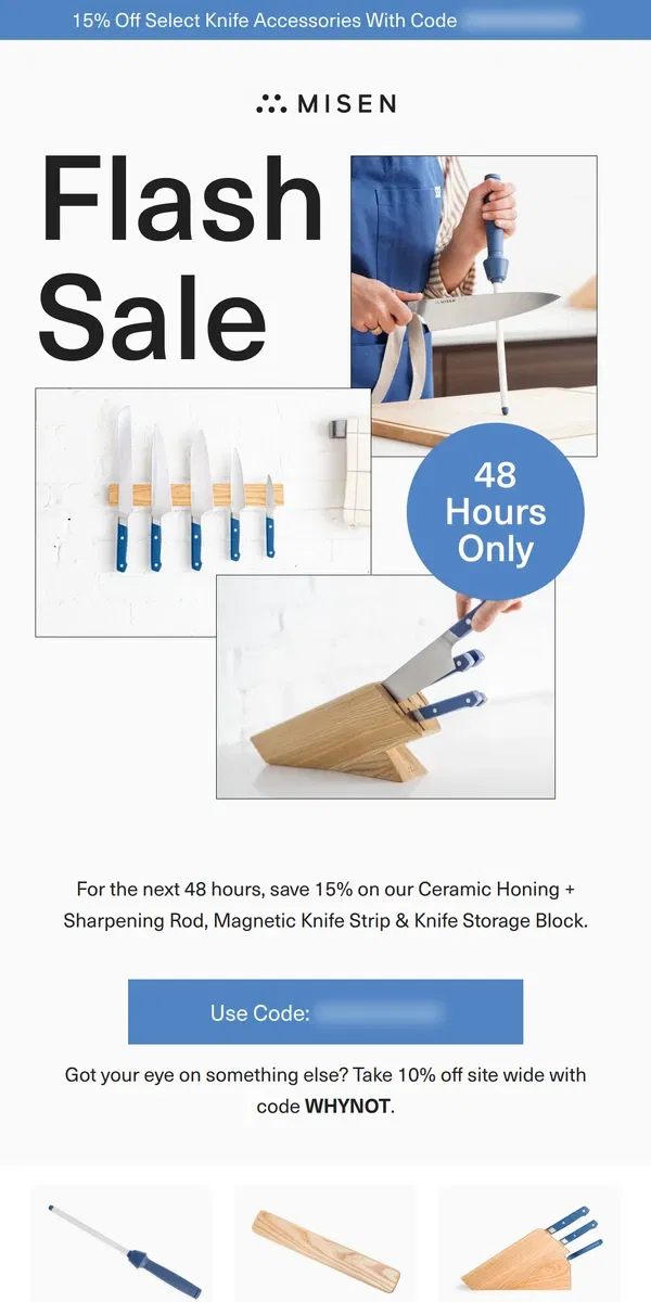 Email from Misen. Flash Sale! 15% Off Select Knife Accessories