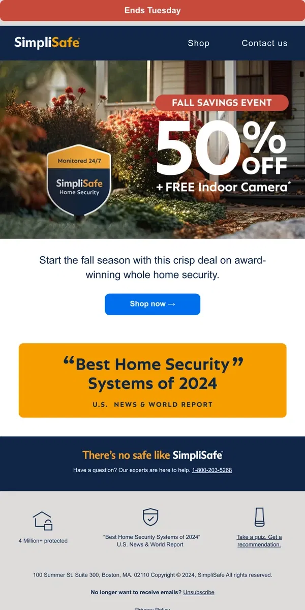 Email from SimpliSafe. Jump into fall with a special offer