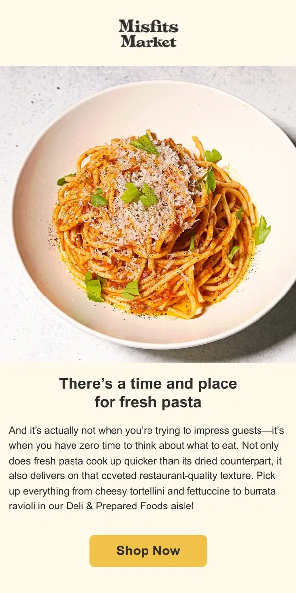 Email from Misfits Market. An Easy Weeknight Pasta Hack + What’s in Our Boxes This Week