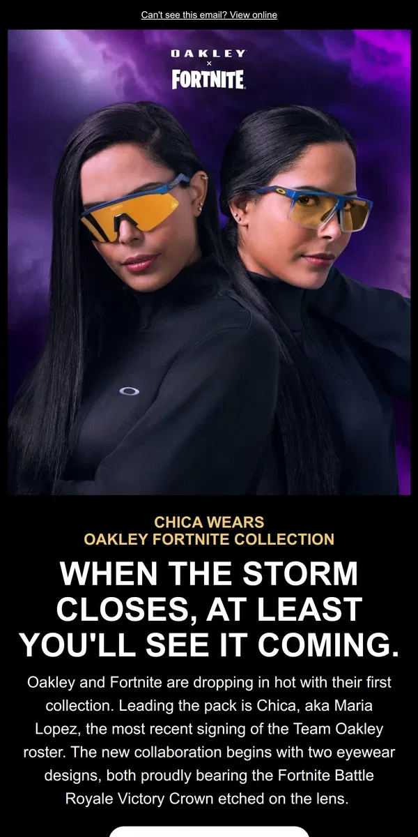 Email from Oakely. Introducing Oakley x Fornite