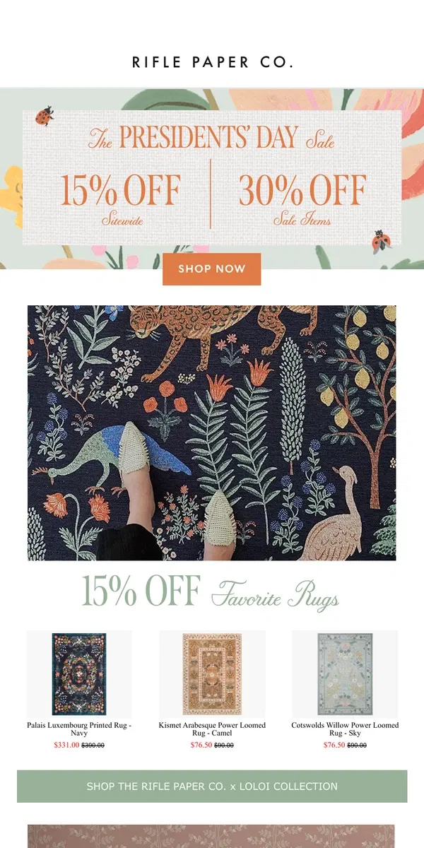 Email from Rifle Paper Co.. 15% off Sitewide | 30% off Sale Items