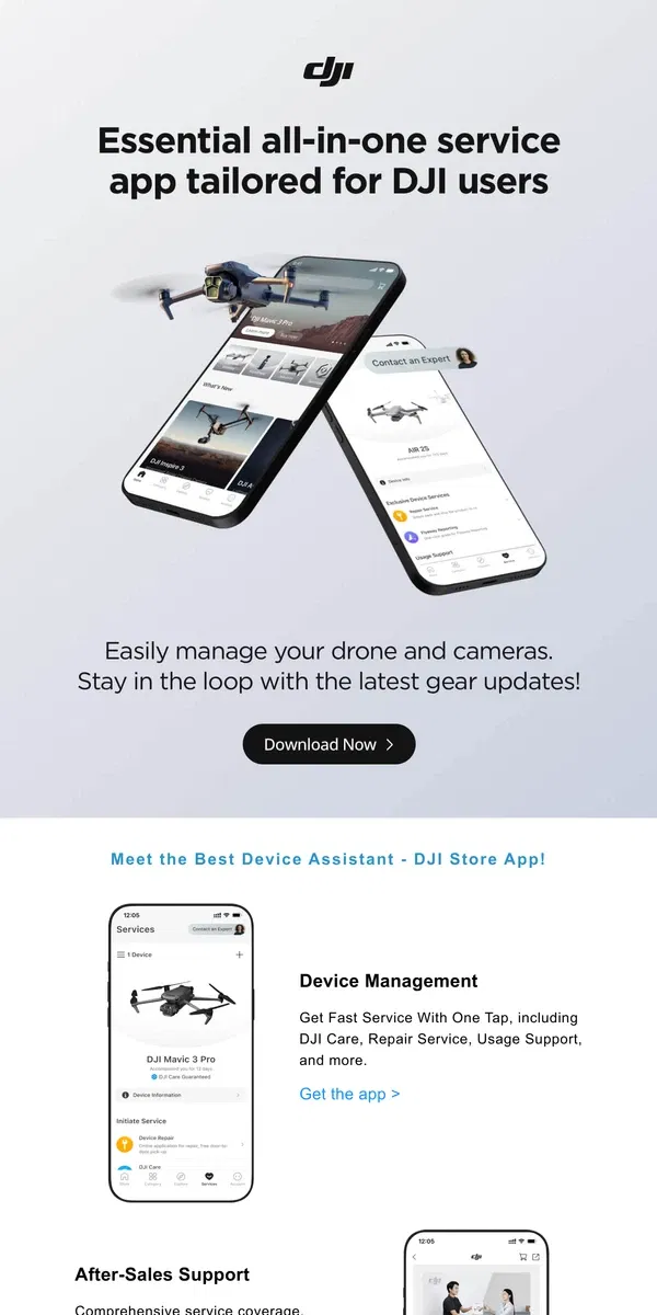 Email from DJI. Your Essential All-in-one Service DJI App