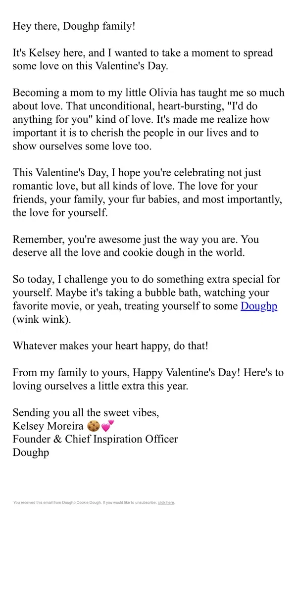 Email from Doughp. You deserve all the love (and cookie dough!) 💕