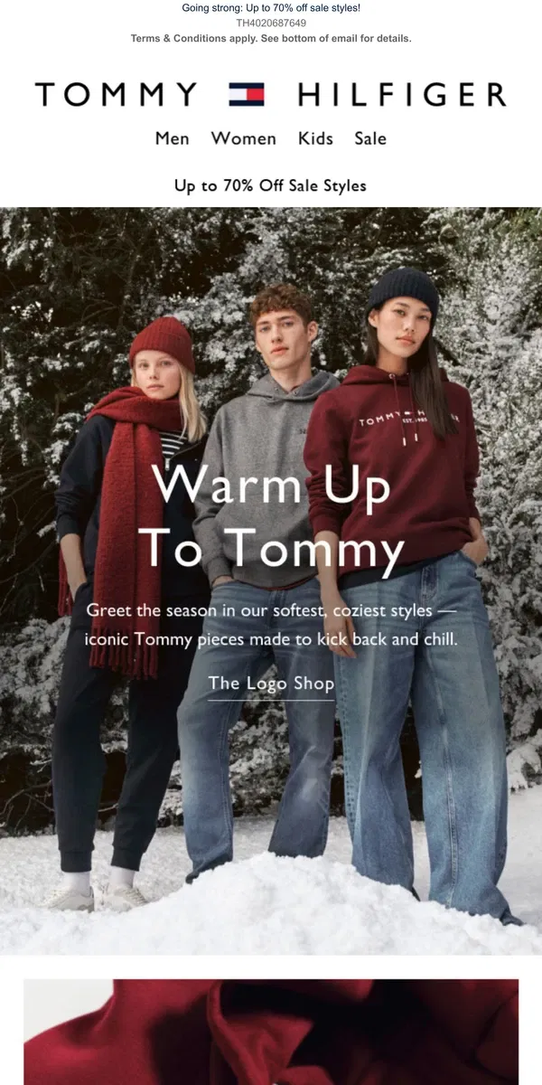 Email from Tommy Hilfiger. Spotlight On: The Logo Shop | Comfy fleece for the new year