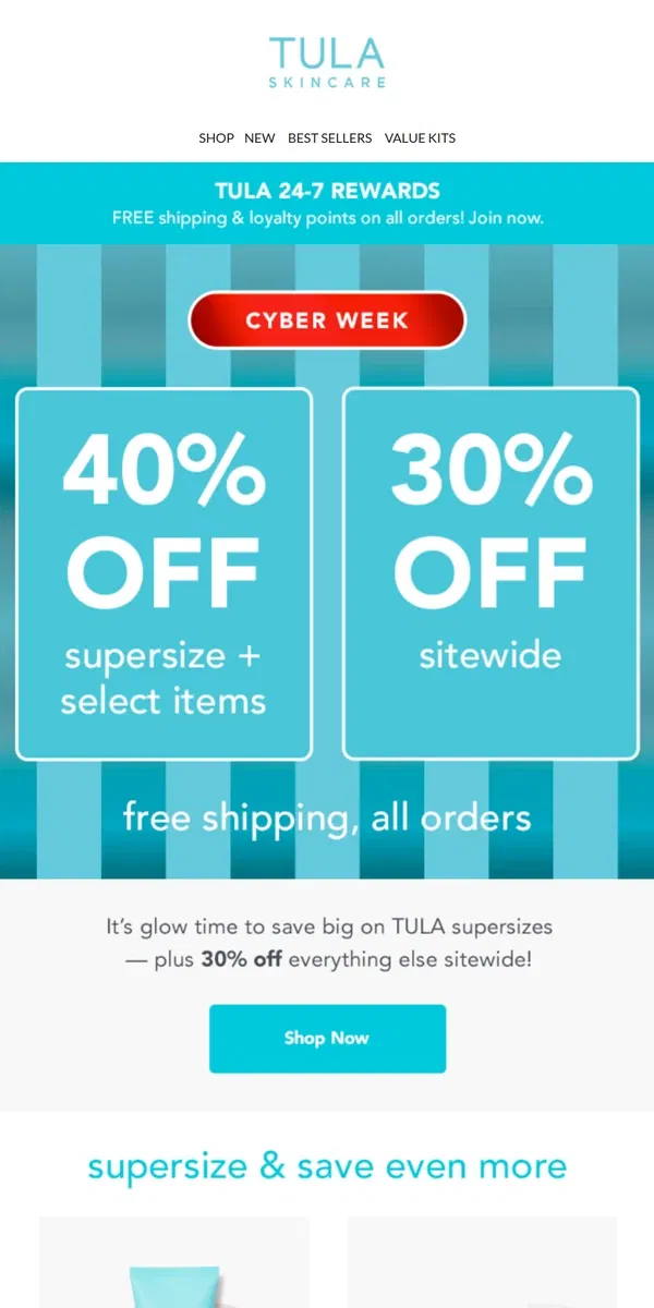 Email from TULA Skincare. Unlock Cyber Week savings now