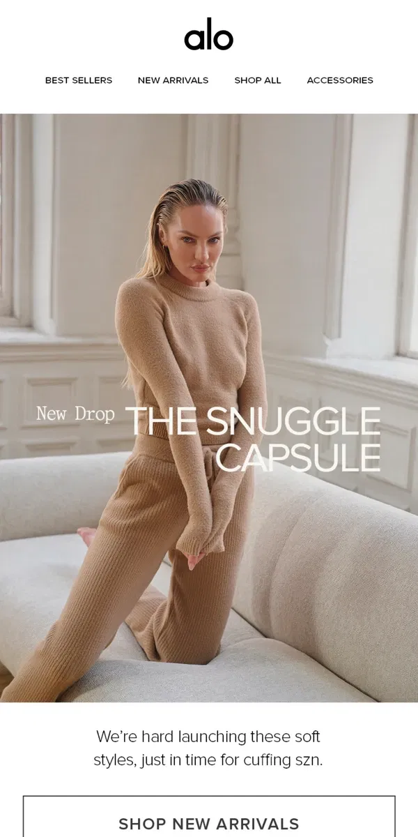 Email from Alo Yoga. New Drop: The Snuggle Capsule