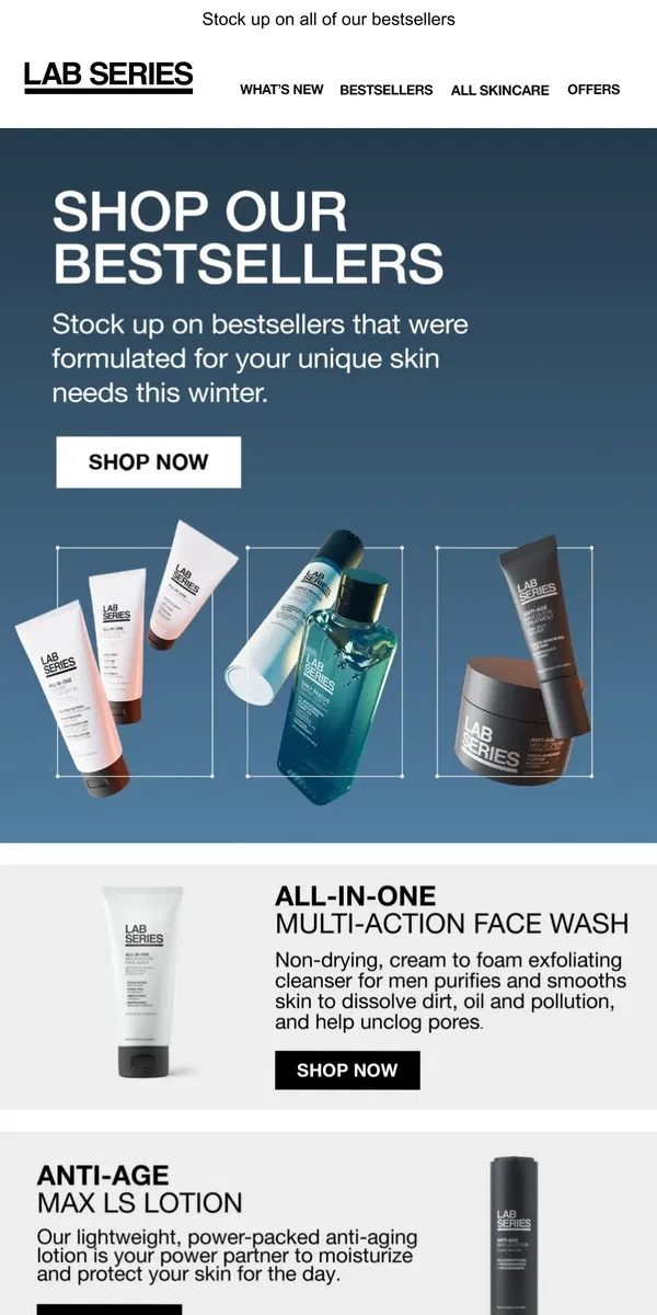 Email from Lab Series. Running low on face wash?