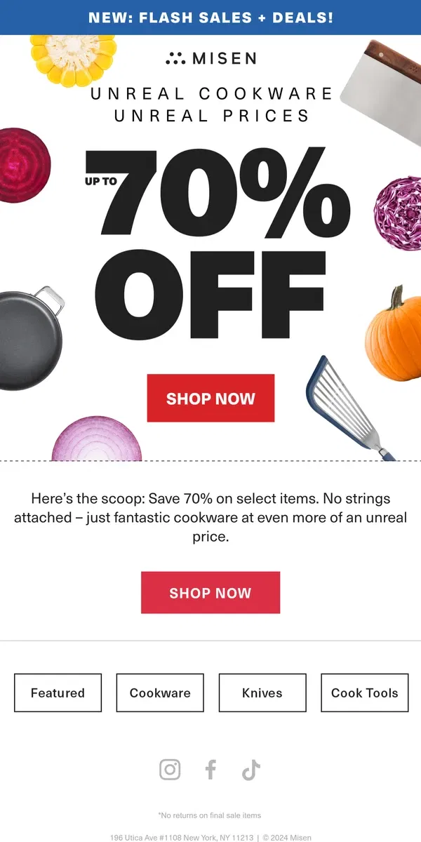 Email from Misen. Up to 70% Off! (No, not a typo.)