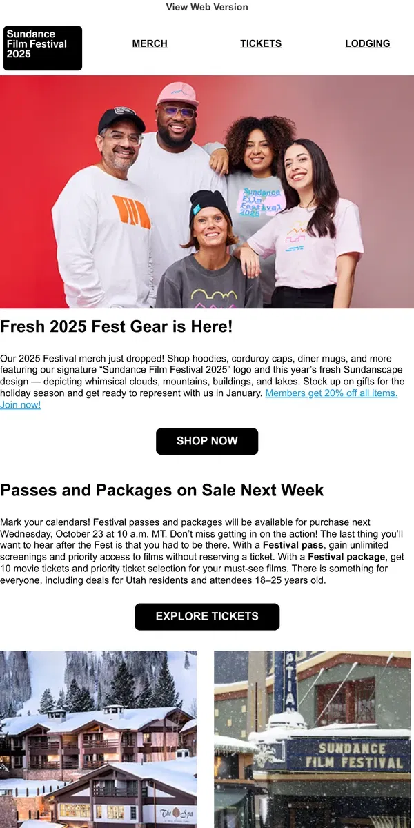 Email from Sundance. 2025 Merch is Here!