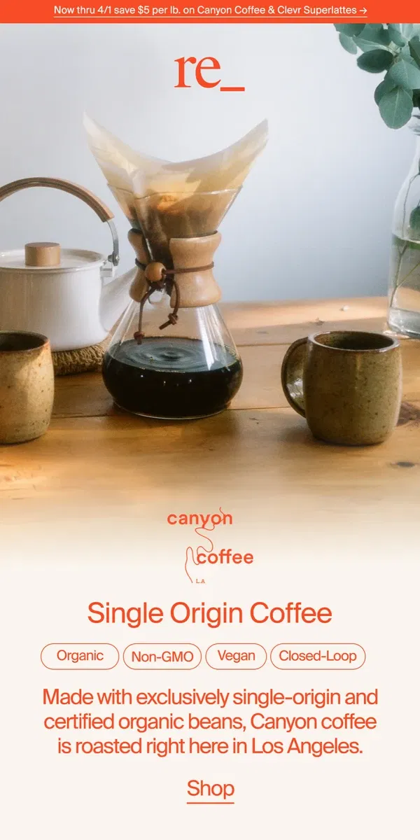 Email from re_ grocery. Partner Spotlight: Canyon Coffee