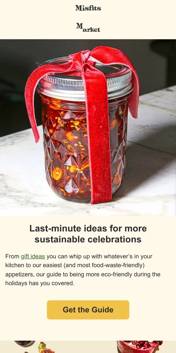 Email from Misfits Market. Eco-Friendly Holiday Hacks + What’s in Our Boxes This Week