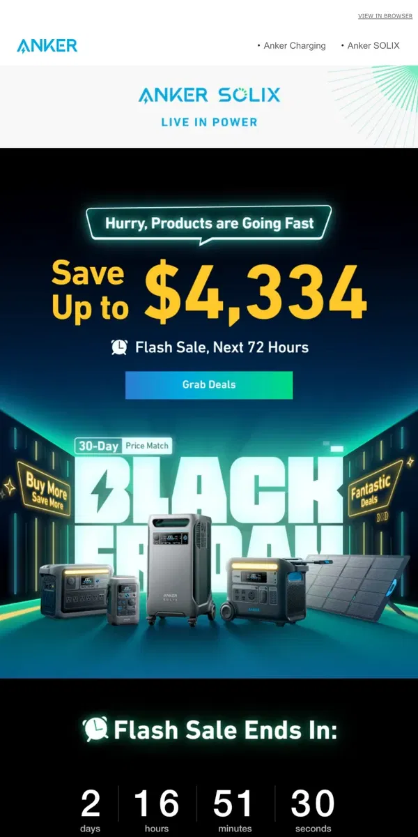 Email from Anker. First Black Friday Flash Sale ⚡️ Only 72 Hours