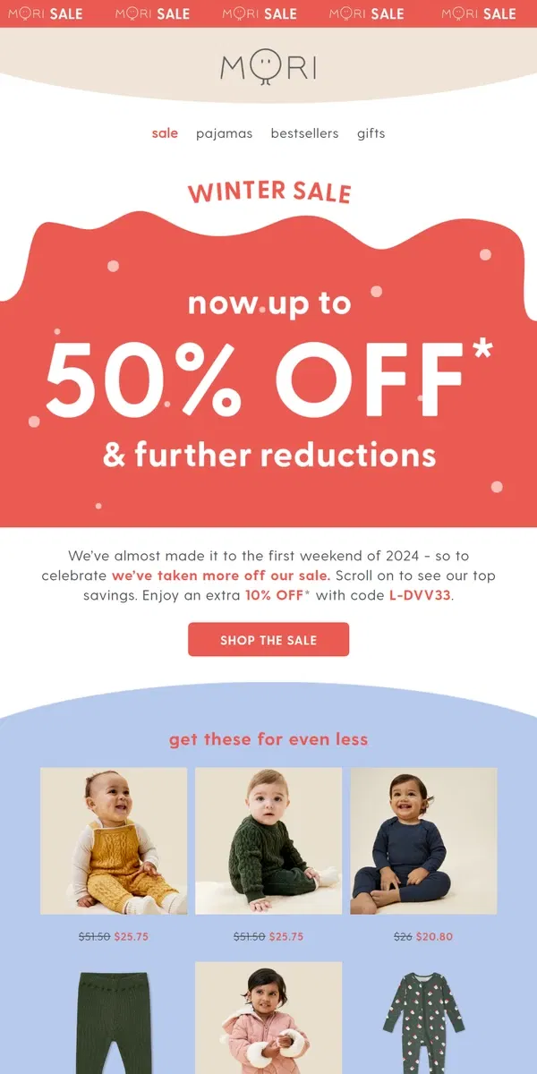 Email from MORI. SALE: Now up to 50% off