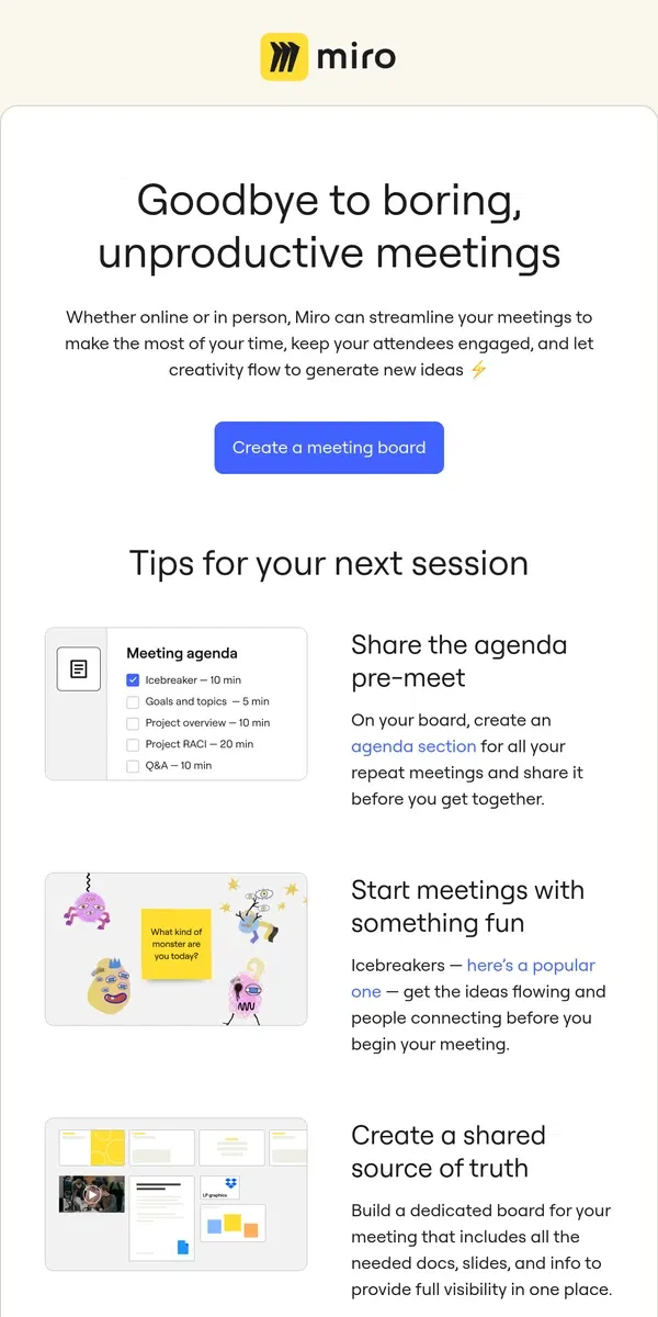 Email from Miro. Let's make your next meeting stand out