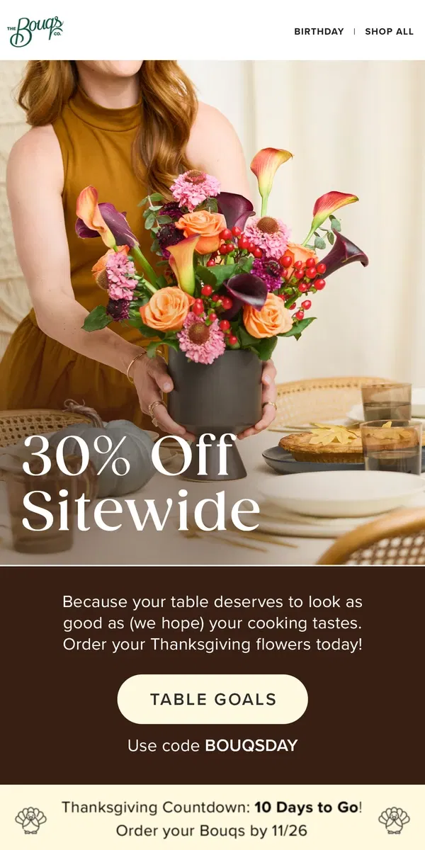 Email from The Bouqs Co.. 30% OFF Thanksgiving flowers 🦃🌻