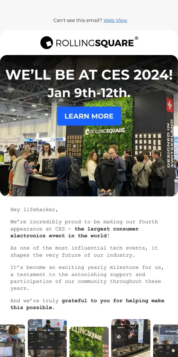 Email from Rolling Square. We’ll be at CES 2024!