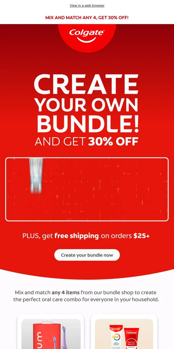 Email from Colgate. Pick 4, get 30% off