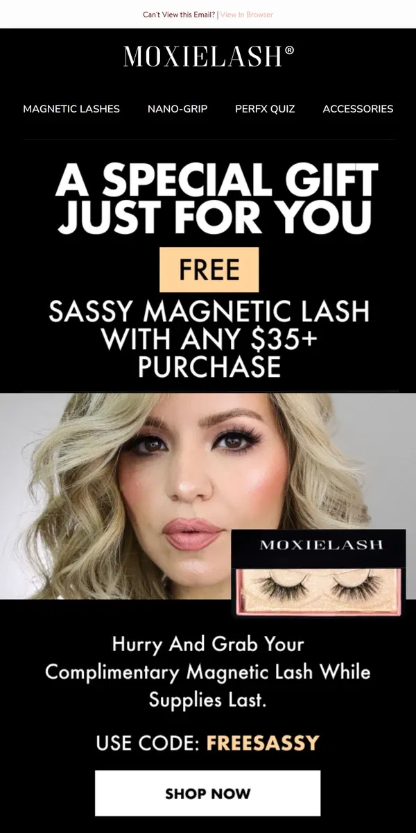 Email from MoxieLash. Your Free Sassy Lash is Calling! 📞