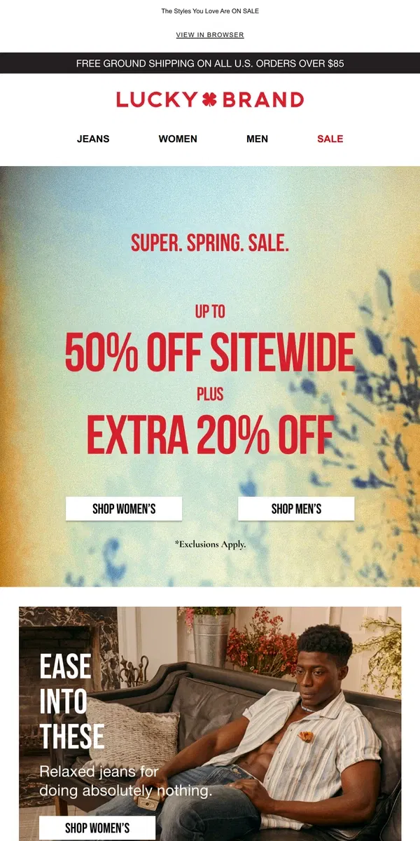 Email from Lucky Brand. 🚨 Up To 50% Off + EXTRA 20% OFF Ends Tomorrow!