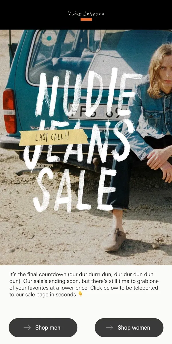 Email from Nudie Jeans. Nudie Jeans sale – ending soon.