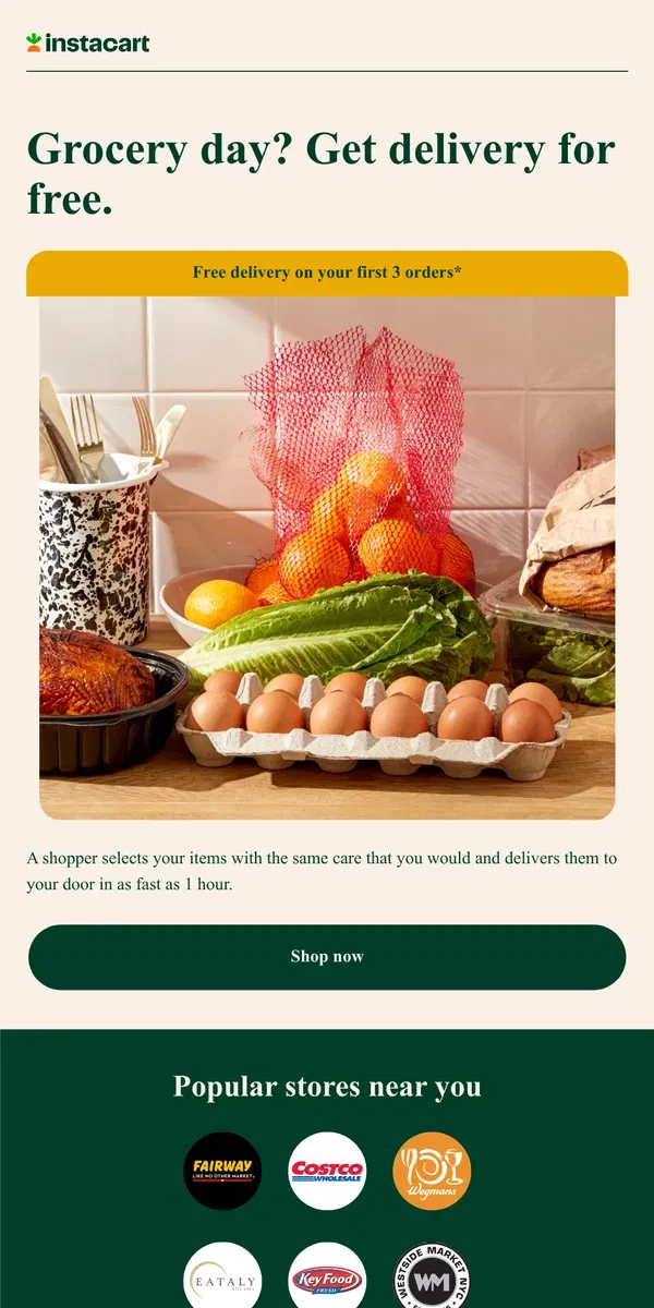 Email from Instacart. Swap your weekly trip to the store with free delivery