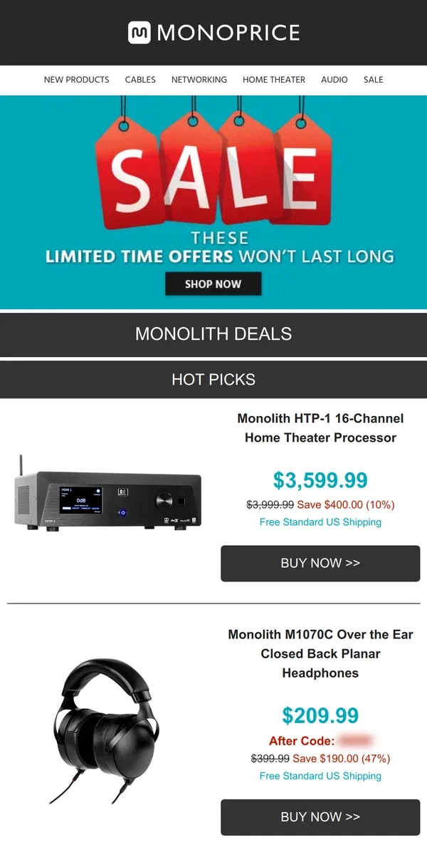 Email from Monoprice. 👑 Monolith Deals 👑