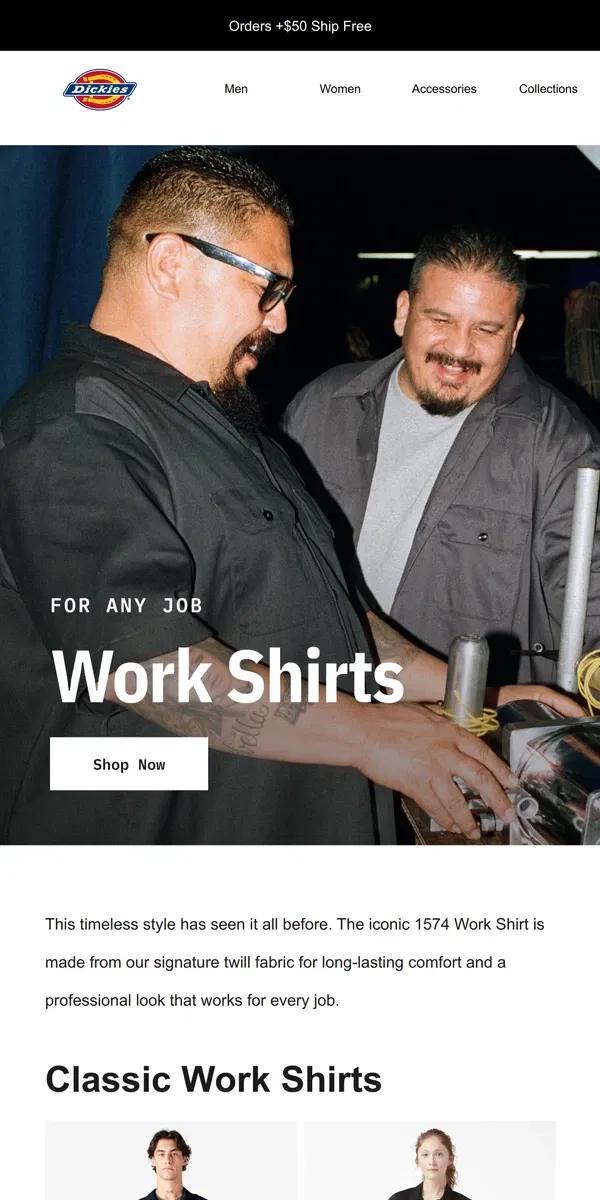 Email from Dickies. Work Shirts for Every Job