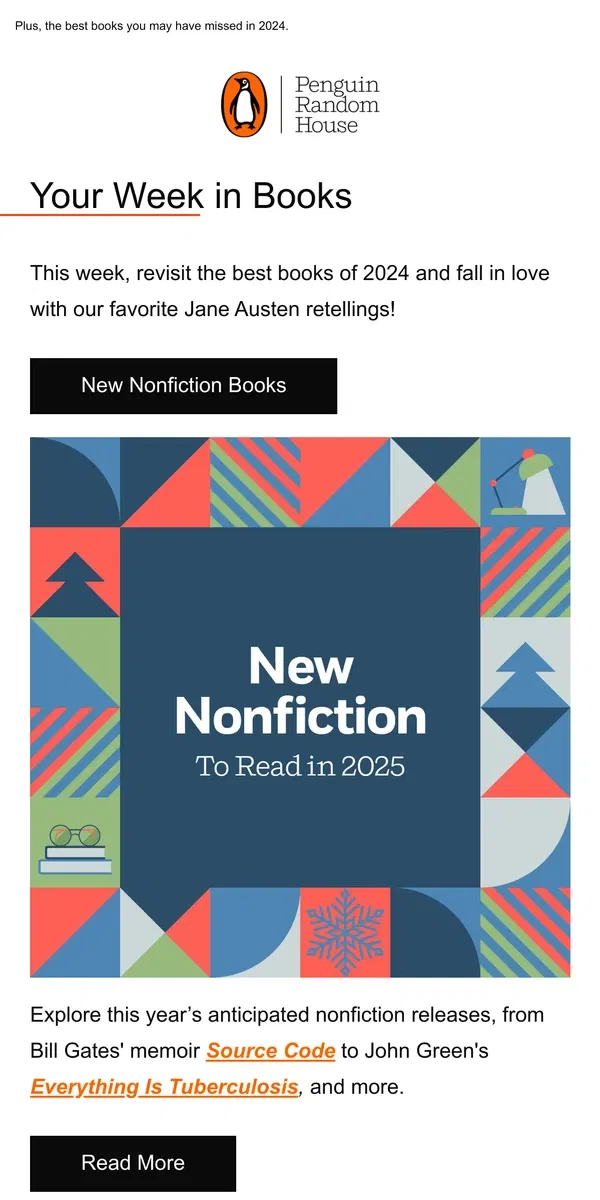 Email from Penguin Random House. Your Week in Books: New Nonfiction & Page-Turning Series