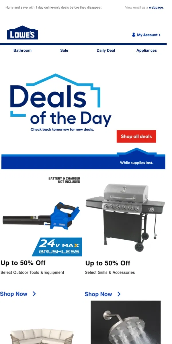 Email from Lowe's. Time’s almost up! Shop these deals QUICK.