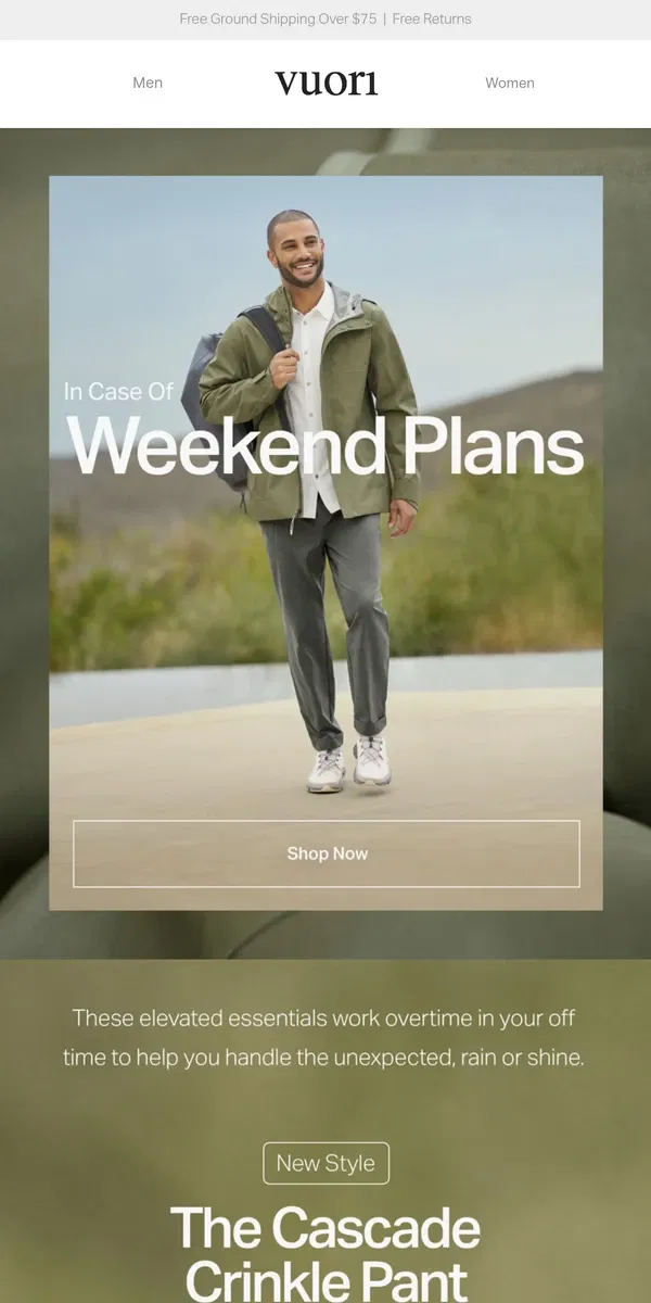 Email from Vuori. What To Wear This Weekend