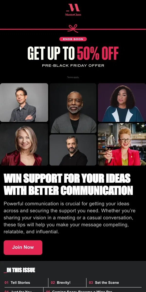 Email from Masterclass. 3 ways to ensure your ideas are heard