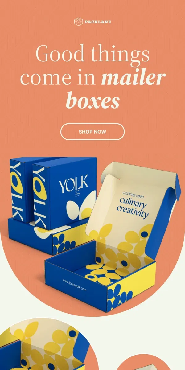 Email from Packlane. Custom mailer boxes built for every need