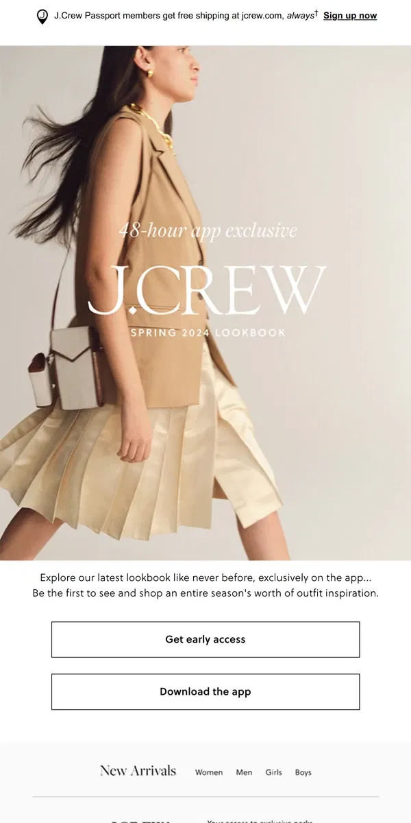 Email from J.Crew. App exclusive: the Spring 2024 Lookbook