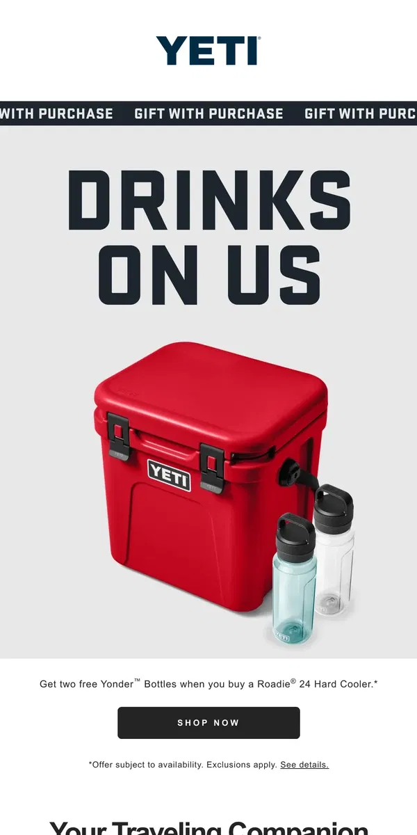 Email from YETI. Get Two Free Yonder™ Bottles