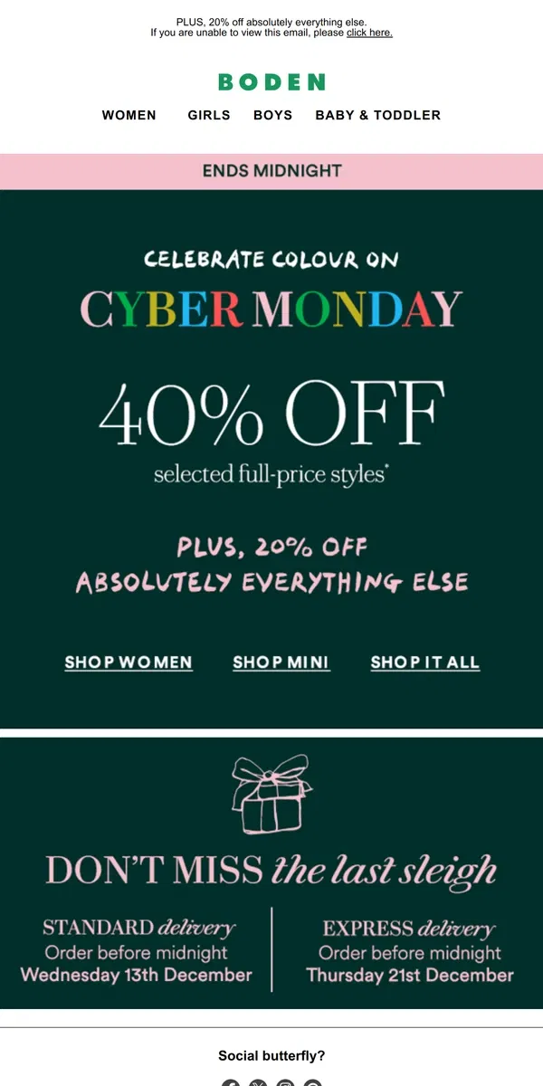 Email from Boden. Shopped 40% off selected full-price styles yet?