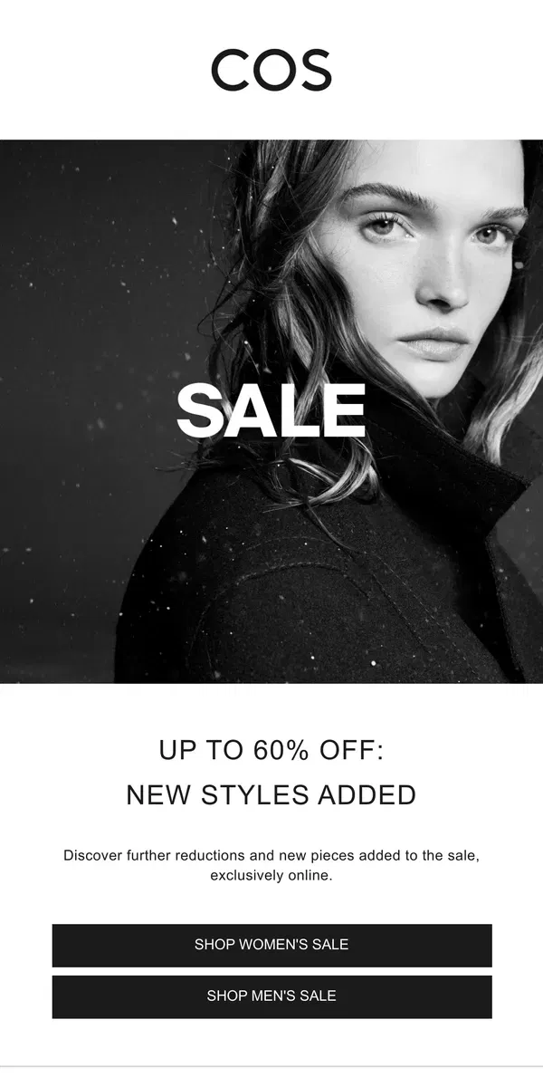 Email from COS. Sale: new styles added