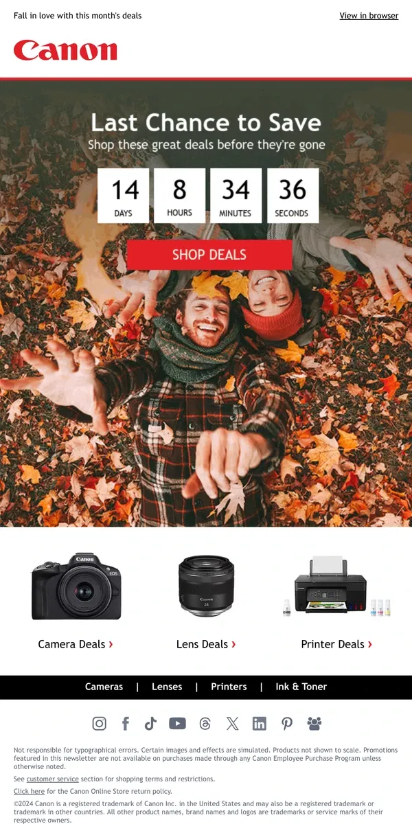 Email from Canon. LAST CHANCE: Gear Up for October 🍂